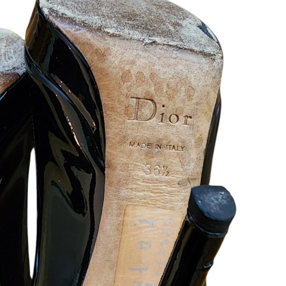 Christian Dior Black Patent Peep Toe Heels Size 6 - Picture 11 of 13